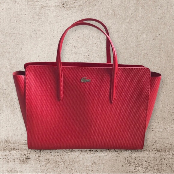 Lacoste Handbags - Lacoste Red Leather Tote Bag, OS